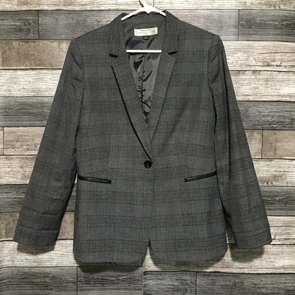 Tahari Plaid Blazer Jacket Women’s 12P Gray One Button Career Business - Picture 4 of 10